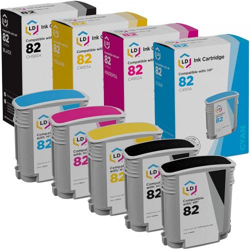  LD Products LD Remanufactured Ink Cartridge Replacement for HP 82 (2 Black, 1 Cyan, 1 Magenta, 1 Yellow, 5-Pack)