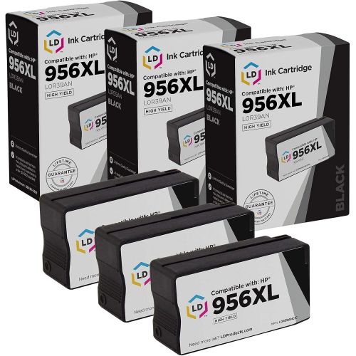  LD Products Compatible Ink Cartridge Replacement for HP 956XL 956 XL L0R39AN High Yield (Black, 3-Pack) for use in OfficeJet Pro 7720, 7730, 7740, 8200, 8210, 8216, 8218, 8700, 871