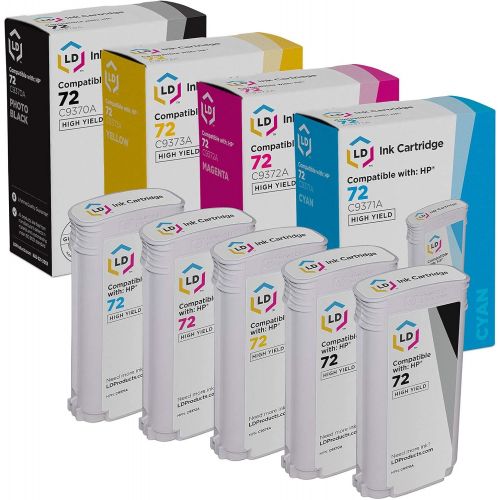  LD Products LD Remanufactured Ink Cartridge Replacement for HP 72 High Yield (2 Photo Black, 1 Cyan, 1 Magenta, 1 Yellow, 5-Pack)