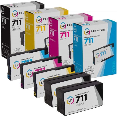  LD Products LD Remanufactured Ink Cartridge Replacement for HP 711 (2 Black, 1 Cyan, 1 Magenta, 1 Yellow, 5-Pack)