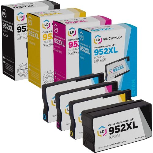  LD Products Compatible Ink Cartridge Replacements for HP 952XL 952 XL High Yield Ink Cartridges (F6U19AN Black, L0S61AN Cyan, L0S64AN Magenta, L0S67AN Yellow, 4-Pack)
