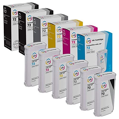  LD Products Remanufactured Ink Cartridge Replacements for HP 72 High Yield (1 Photo Black, 1 Cyan, 1 Magenta, 1 Yellow, 1 Gray, 1 Matte Black, 6-Pack)