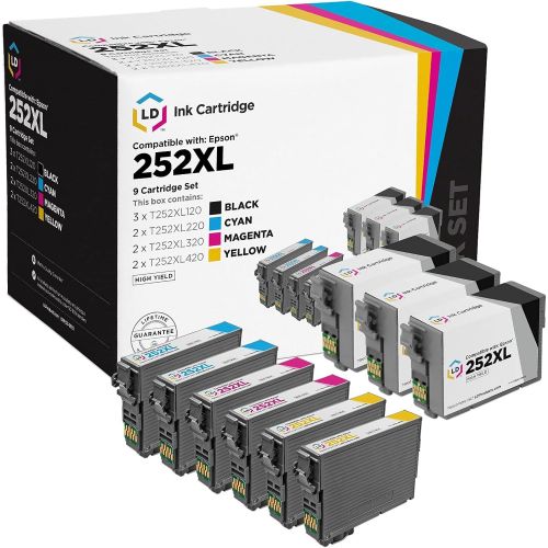  LD Products Remanufactured Ink Cartridge Replacements for Epson 252XL High Yield (3 Black, 2 Cyan, 2 Magenta, 2 Yellow, 9-Pack) for use in HP Laserjet Flow MFP M630z, M604dn, M604n