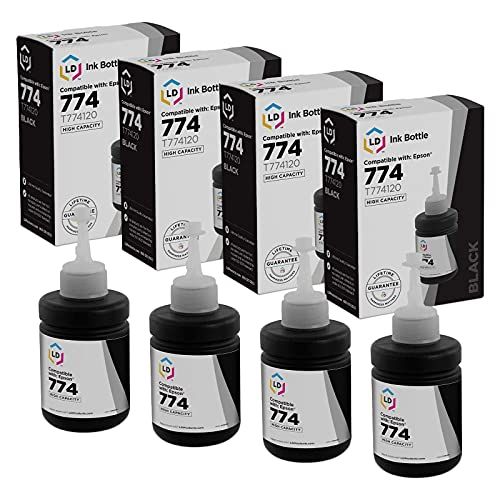  LD Products LD Compatible Ink Bottle Replacement for Epson 774 T774120 High Capacity (Black, 4-Pack)