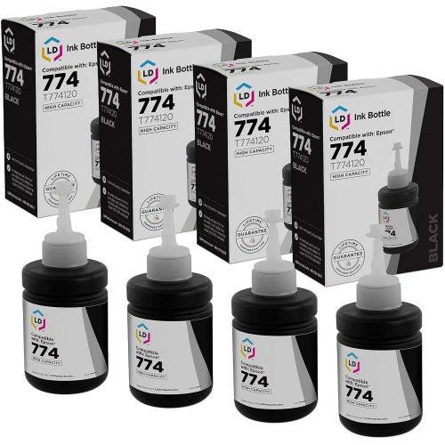  LD Products LD Compatible Ink Bottle Replacement for Epson 774 T774120 High Capacity (Black, 4-Pack)