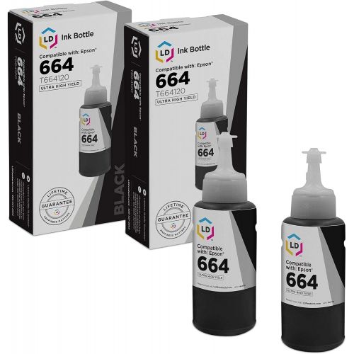  LD Products LD Compatible Ink Bottle Replacement for Epson 664 T664120 High Yield (Black, 2-Pack)