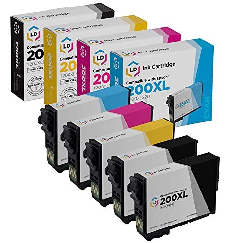  LD Products Remanufactured Ink Cartridge Replacements for Epson 200XL 200 XL High Yield (2 Black, 1 Cyan, 1 Magenta, 1 Yellow, 5-Pack) for XP-200, XP-300, XP-310, XP-400, WF-2520,