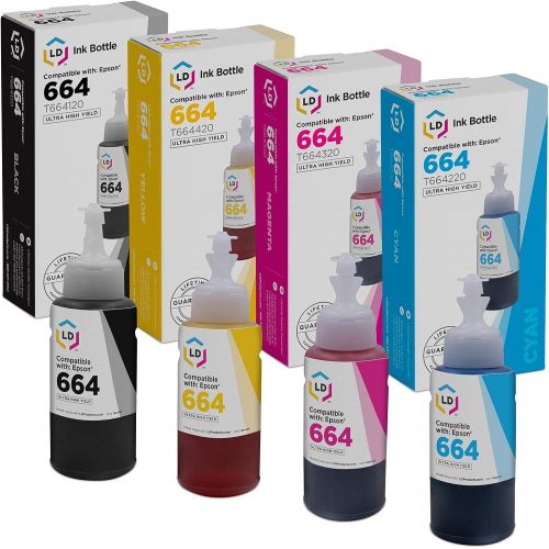  LD Products LD Compatible Ink-Bottle Replacements for Epson 774 & Epson 664 (1 Black, 1 Cyan, 1 Magenta, 1 Yellow, 4-Pack)