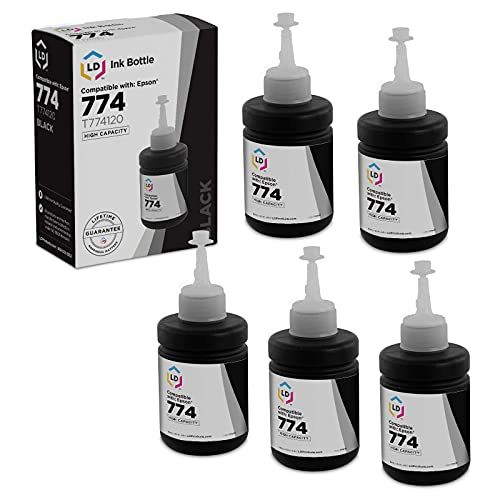  LD Products LD Compatible Ink Bottle Replacement for Epson 774 T774120 High Capacity (Black, 5-Pack)