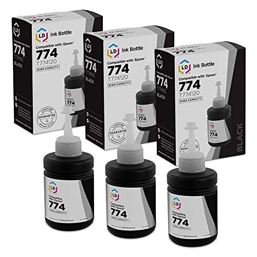  LD Products LD Compatible Ink Bottle Replacement for Epson 774 T774120 High Capacity (Black, 3-Pack)