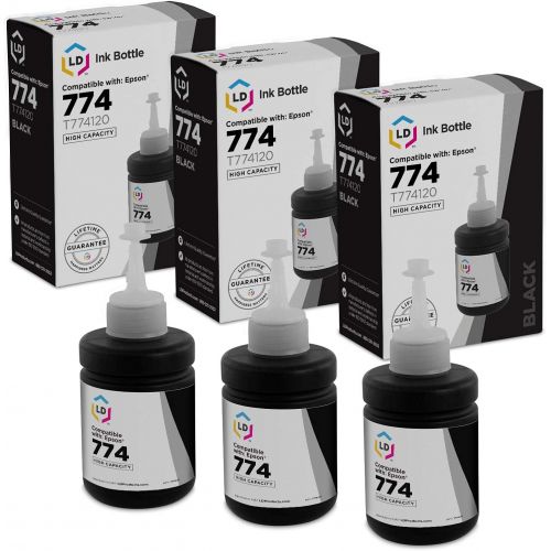  LD Products LD Compatible Ink Bottle Replacement for Epson 774 T774120 High Capacity (Black, 3-Pack)