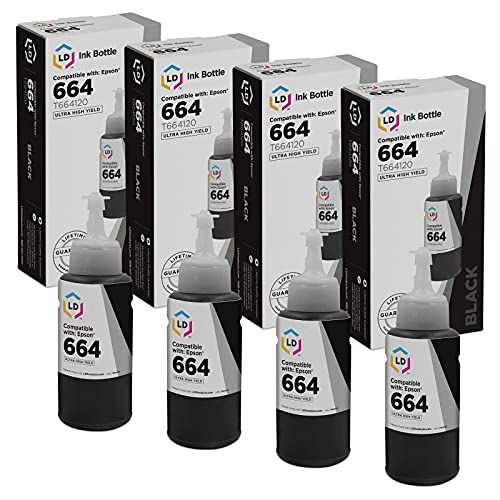  LD Products LD Compatible Ink Bottle Replacement for Epson 664 T664120 High Yield (Black, 4-Pack)