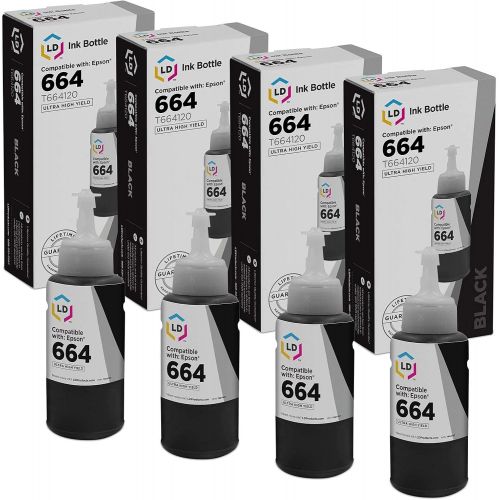  LD Products LD Compatible Ink Bottle Replacement for Epson 664 T664120 High Yield (Black, 4-Pack)