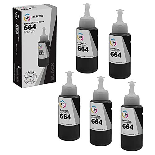  LD Products LD Compatible Ink Bottle Replacement for Epson 664 T664120 High Yield (Black, 5-Pack)