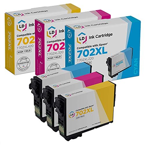  LD Products Remanufactured Ink Cartridge Replacements for Epson 702XL High Yield (T702XL220 Cyan, T702XL320 Magenta, T702XL420 Yellow, 3-Pack) for use in WF-3720, WF-3730, WF-3733