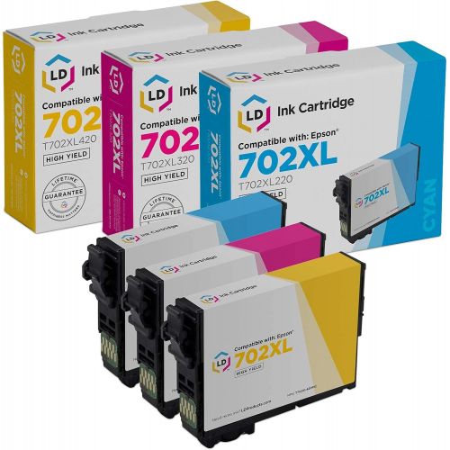  LD Products Remanufactured Ink Cartridge Replacements for Epson 702XL High Yield (T702XL220 Cyan, T702XL320 Magenta, T702XL420 Yellow, 3-Pack) for use in WF-3720, WF-3730, WF-3733