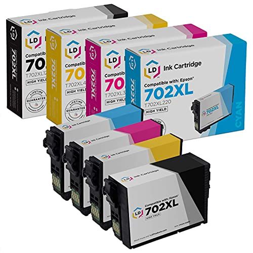  LD Products LD Remanufactured Ink Cartridge Replacements for Epson 702XL High Yield (Black, Cyan, Magenta, Yellow, 4-Pack)