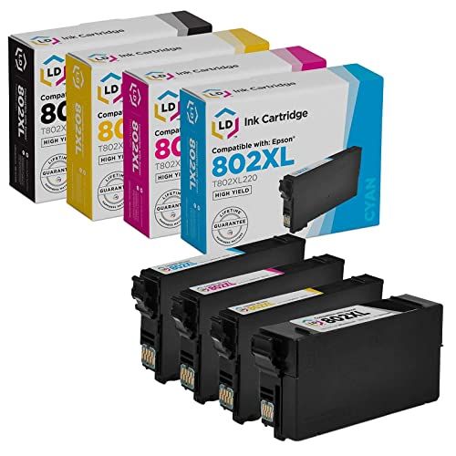  LD Products LD Remanufactured Ink Cartridge Replacements for Epson 802 802XL (1 SY Black, 1 XL Cyan, 1 XL Magenta, 1 XL Yellow, 4-Pack)