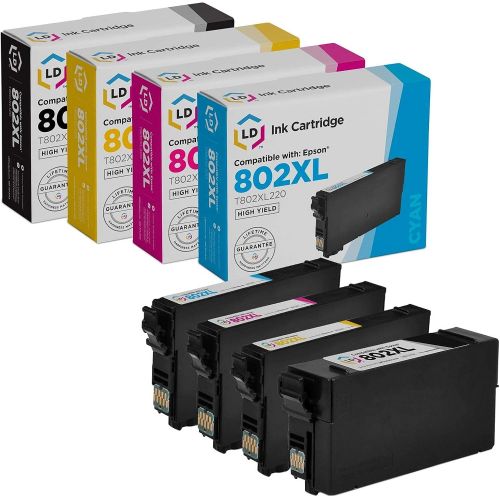  LD Products LD Remanufactured Ink Cartridge Replacements for Epson 802 802XL (1 SY Black, 1 XL Cyan, 1 XL Magenta, 1 XL Yellow, 4-Pack)