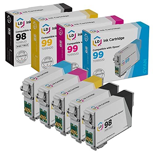  LD Products LD Remanufactured Ink Cartridge Replacements for Epson 98 & Epson 99 (2 Black, 1 Cyan, 1 Magenta, 1 Yellow, 5-Pack)
