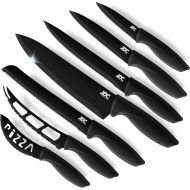 [아마존베스트]Lux Decor Collection Kitchen Knife Set -Kitchen Knives - 7 Pieces Stainless Steel Black Kitchen Knives for Chefs, Beginners and Professionals - Sharp, Scratch Resistant And Rust Proof - Knife Set Black