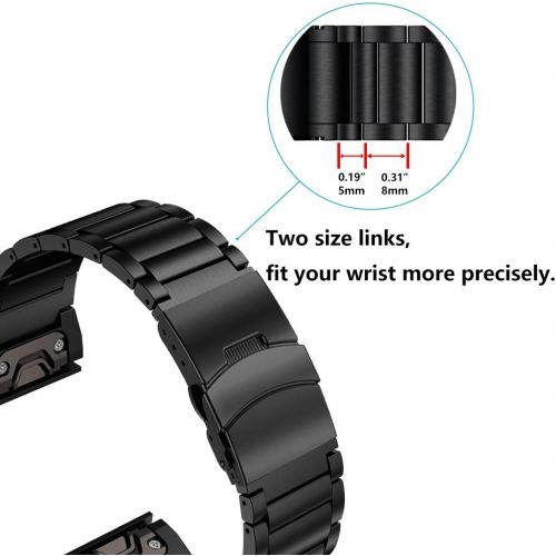  LDFAS Fenix 6X/5X Plus Band, Sport Quick Release Easy Fit 26mm Stainless Steel Metal Bands with Safety Buckle Compatible for Garmin Fenix 6X/6X Pro5X/5X Plus/3/3HR Smartwatch