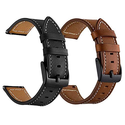  [아마존베스트]LDFAS Compatible for Fossil 22mm Band, (2 Pack) Leather Strap with Black Buckle Compatible for Fossil Gen 5 Carlyle/Julianna/Garrett HR, Q Explorist, Gen 5E 44mm, Sport 43mm, Smart