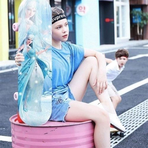  LDGGG Skateboards Four-Wheel Skateboarding Children Boys and Girls Skateboarding Beginners Teenagers Professional Double Tilt Skateboard （Ice Princess 10）