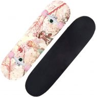 LDGGG Skateboards Complete Skateboard 31.4 Inches Maple Wood Beginner Skateboarding Boy Girl Adult Four-Wheel Double Warp Skateboard, Pink Flowers