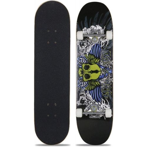  LDGGG Skateboards 30 Inch Professional Skateboard Complete Skateboard Childrens and Adult Skateboard,Green Skull