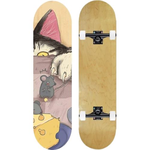  LDGGG Skateboards Complete Skateboard for Adult Youth Kid and Beginner - 31 Double Kick Concave Street Skateboard 7 Layer Maple Deck (Cat and Mouse 2)