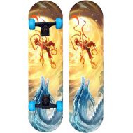 LDGGG Skateboards Children Complete Skateboard Cruiser 7 Layers Maple Double Kick Concave Skateboard (Fire Doll 14