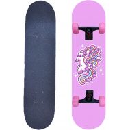 LDGGG Skateboards Complete Skateboards 7 Layer Maple 31 Inch Skateboard for Kids Adults and Beginners (Cartoon Unicorn 3)