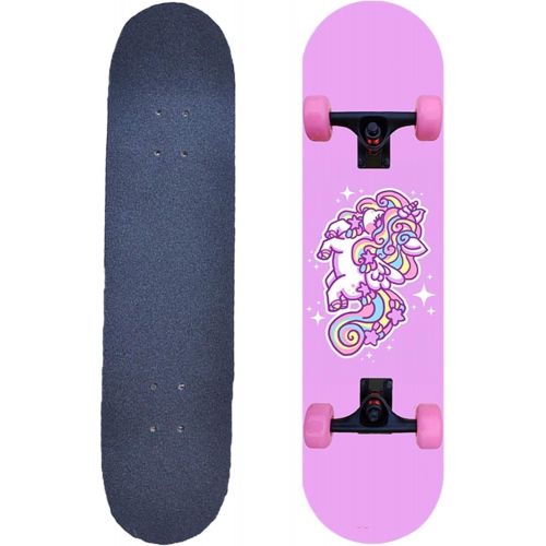  LDGGG Skateboards Complete Skateboards 7 Layer Maple 31 Inch Skateboard for Kids Adults and Beginners (Cartoon Unicorn 3)