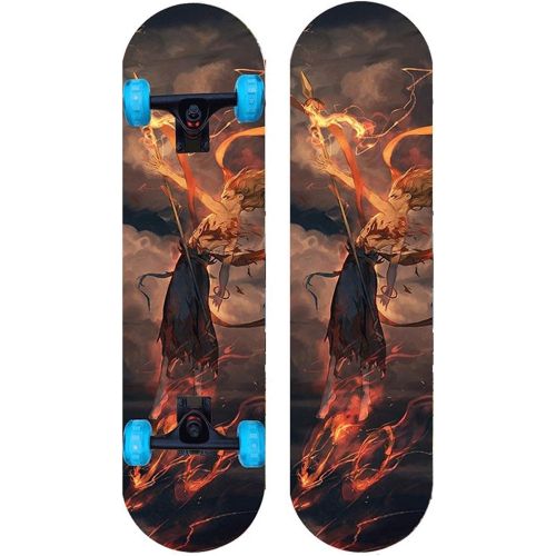  LDGGG Skateboards Children Complete Skateboard Cruiser 7 Layers Maple Double Kick Concave Skateboard (Fire Doll 3