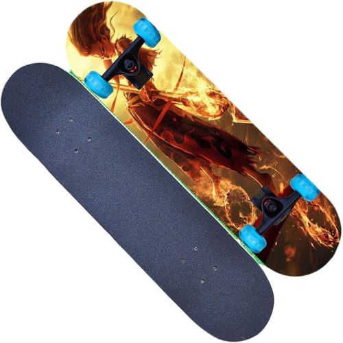  LDGGG Skateboards Children Complete Skateboard Cruiser 7 Layers Maple Double Kick Concave Skateboard (Fire Doll 21