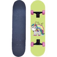 LDGGG Skateboards Complete Skateboards 7 Layer Maple 31 Inch Skateboard for Kids Adults and Beginners (Cartoon Unicorn 13)