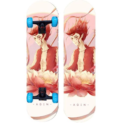  LDGGG Skateboards Children Complete Skateboard Cruiser 7 Layers Maple Double Kick Concave Skateboard (Fire Doll 15