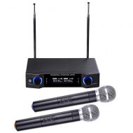 LDL shop Audio 2 Channel UHF Handheld Wireless Microphone System w/2 Mic LCD Display