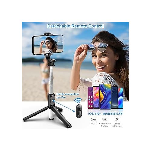  SelfieShow Selfie Stick, Extendable Selfie Stick Tripod with Wireless Remote and Tripod Stand, Portable, Lightweight, Compatible with iPhone 15 14 13 12 Pro Xs Max X 8Plus, Samsung Smartphone and More
