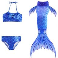 LDamcom Kids 3pcs Swimmable Mermaid Tail for Girls Princess Bikini Set Swimsuit Swimwear