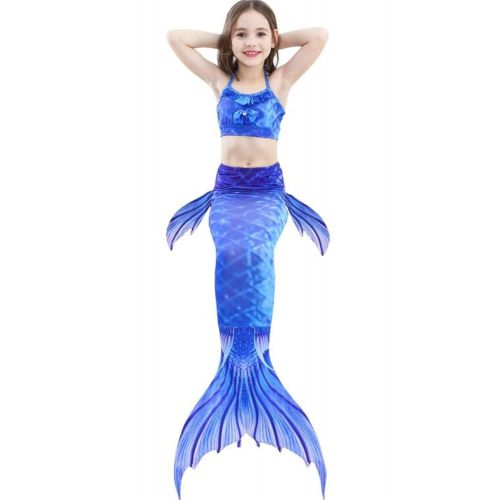  LDamcom Kids 3pcs Swimmable Mermaid Tail for Girls Princess Bikini Set Swimsuit Swimwear