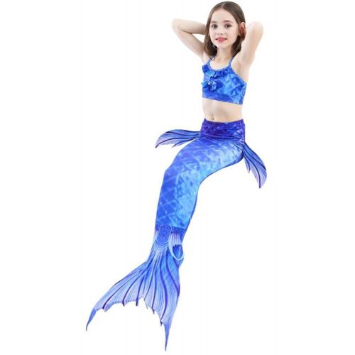  LDamcom Kids 3pcs Swimmable Mermaid Tail for Girls Princess Bikini Set Swimsuit Swimwear