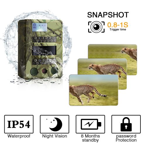  LDesign Hunting Trail Game Camera, Waterproof IP54 Wildlife Surveillance Home Security Camera with Wide Angle Infrared Night Vision, 720P Glow-26PCs IR LEDs & PIR Sensor, 0.8 Secon