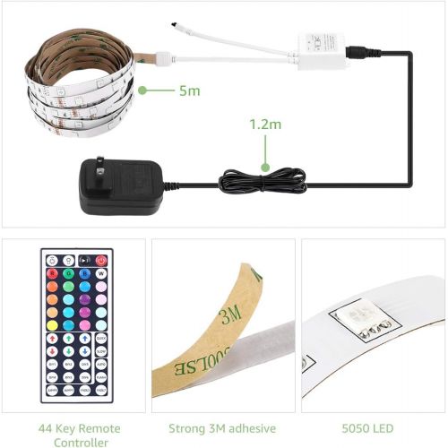  [아마존 핫딜] [아마존핫딜]LE RGB LED Strip Lights Kit, 16.4ft 12V Flexible LED Light Strip, 5050 SMD LED, Color Changing Rope Light with Remote Controller and 12V Power Supply for TV Backlight, Home, Kitche