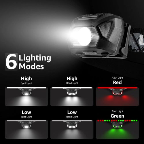  LE LED Headlamp Rechargeable, 6 Modes, Super Bright, Lightweight and Comfortable, IPX4 Rate, Rechargeable Headlamp for Adults and Kids, USB Cable Included, 2 Pack