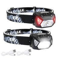 LE LED Headlamp Rechargeable, 6 Modes, Super Bright, Lightweight and Comfortable, IPX4 Rate, Rechargeable Headlamp for Adults and Kids, USB Cable Included, 2 Pack