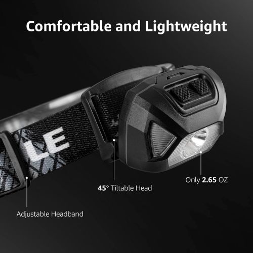  LE LED Headlamp Rechargeable, 6 Modes, Super Bright, Lightweight and Comfortable, IPX4 Rate, Rechargeable Headlamp for Adults and Kids, USB Cable Included, 2 Pack