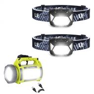 LE Bundle ? 2 Items: Rechargeable Camping Lantern & Battery Powered Headlamp (2 Pack), Water Resistant, Adjustable Brightness for Camping, Running, Hurricane Emergency and More