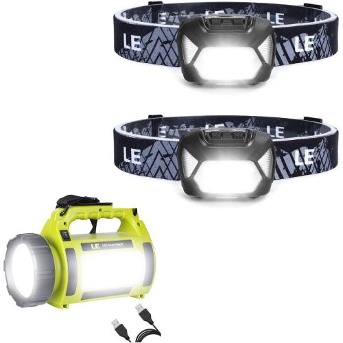  LE Bundle ? 2 Items: Rechargeable Camping Lantern & Battery Powered Headlamp (2 Pack), Water Resistant, Adjustable Brightness for Camping, Running, Hurricane Emergency and More